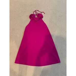Alice + Olivia 100% silk rosette halter dress